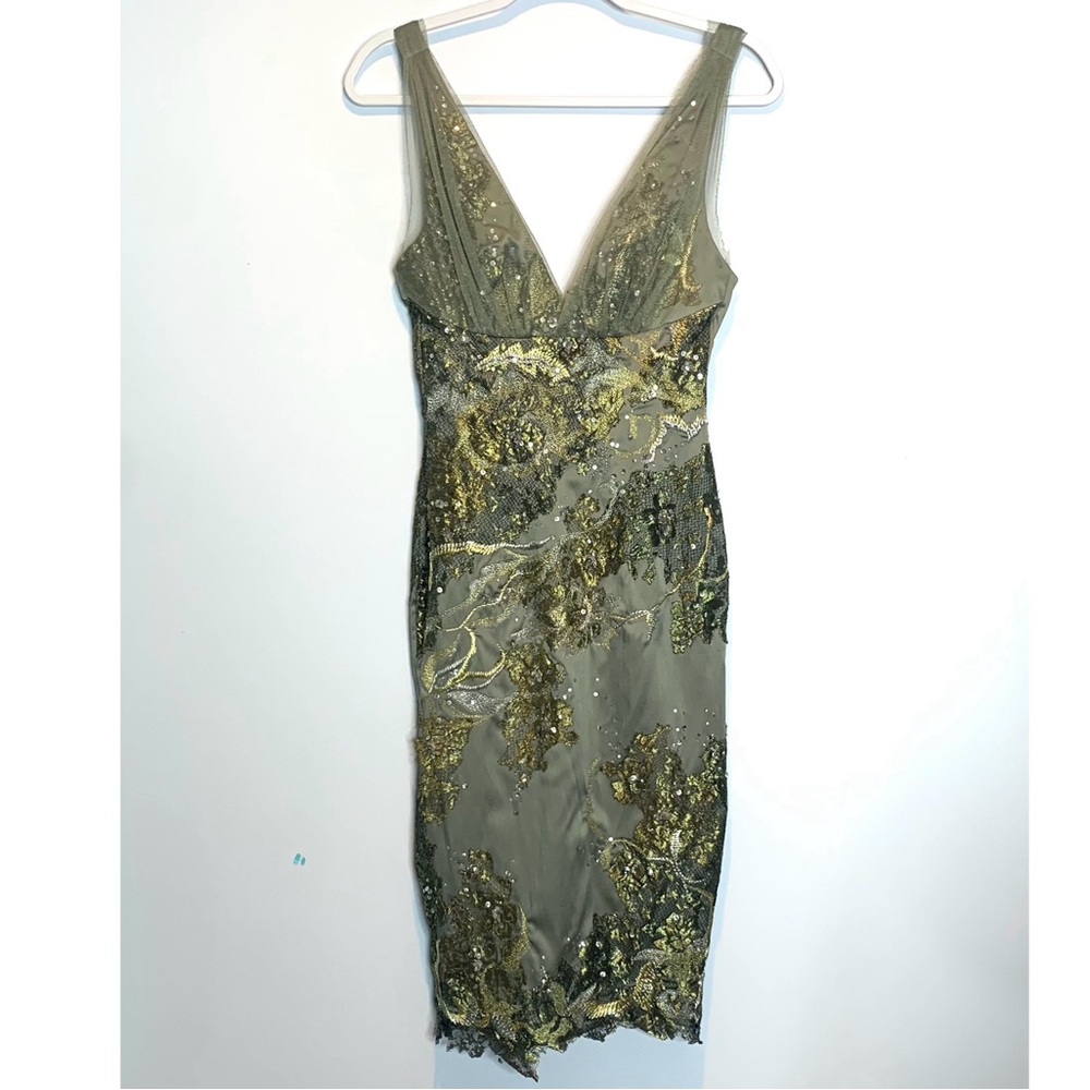 Mandalay Embellished Silver Bronze Cocktail Dress Gold Embroidery